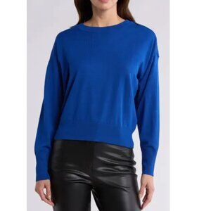 NEW DKNY Lightweight Zipper Detail Sweater Cold-Shoulder Option Cobalt Blue - M